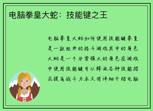 电脑拳皇大蛇:技能键之王